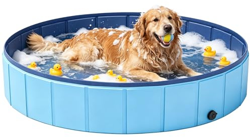 VEEKAY Piscina per Cani,160x30cm Piscina per Cani Grandi Piegevole,Portatile Vasca da Bagno per Animali,Antiscivolo Animali Domestici Piscina Bagno,per Aperto Interno Giardino