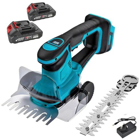 2-IN-1 Grasschere und Heckenschere, Kompatibel mit Makita 18V Akku, Kleine Gras und Strauchschere Ideal für Kompakte Gartenarbeiten (Modell A mit 2x 3Ah Akku)