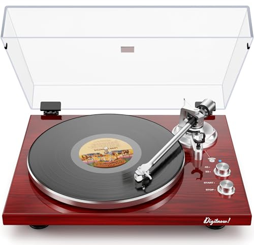 Tocadiscos de transmisión por correa para reproductor de discos de vinilo, funciona con altavoces Bluetooth o altavoces activos, preamplificador fono integrado, salida digital USB, cartucho magnético