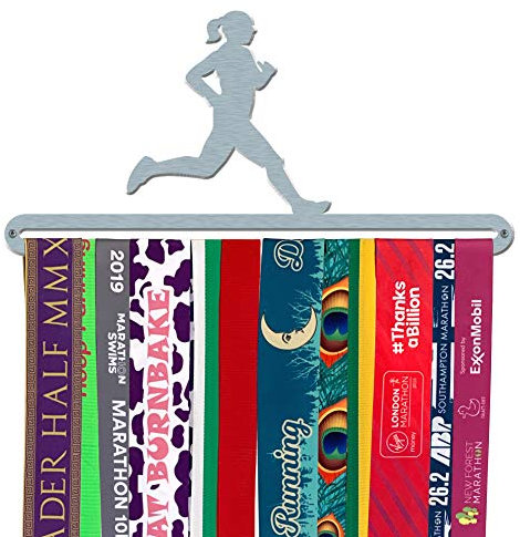 Medaillen Display zum Aufhängen, Motiv: Jogger, aus gebürstetem Edelstahl, hergestellt in Großbritannien