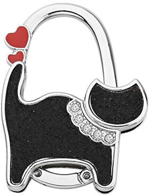 bobauna Shimmery Cute Rhinestone Cat Foldable Purse Hook Folding Handbag Table Hanger (Cat Bag Hook)