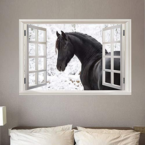 3D Fenêtre Autocollant Cheval noir Sticker Muraux PVC Amovible Bricolage Affiches Décalcomanies pour Salon Chambre à Coucher Maison Décoration 50x70 cm