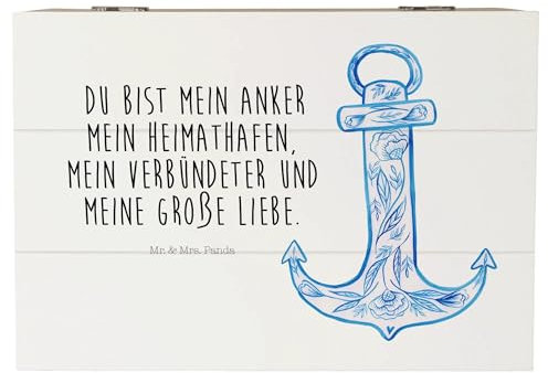 Mr. & Mrs. Panda 22 x 15 cm Holzkiste Anker Blau - Geschenk, Truhe, Gute Laune, Tiermotive, Tiere, lustige Sprüche, Erinnerungskiste, Geschenkbox,