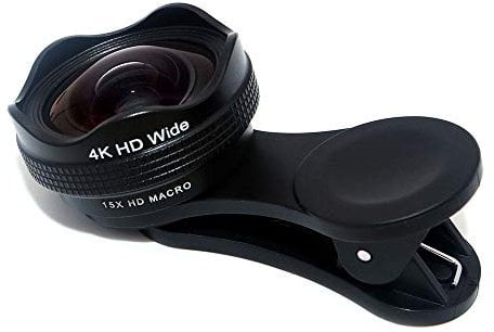 NUZAMAS 2-IN-1-Telefonobjektiv-Kit, Clip-On-Telefonkameraobjektiv, 15-Fach Makroobjektiv + 120-fach Weitwinkelobjektiv, 4K HD-Handy-Zoomobjektiv-Set mit Clip für Smartphones Jagd, Angeln