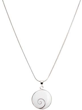 Silberanhänger Auge der Heiligen Lucia | Shiva-Auge | 23mm Durchmesser | Handgefertigte Halskette mit 45cm Nickelfreier Kette | Mediterrane Inspiration | Silberfarbene Halskette mit Weißer Muschel