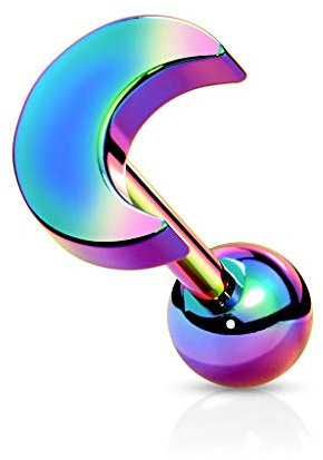 beyoutifulthings 1 Knorpel Ohr-stecker Flat-Top Halb-Mond Cartilage Labret Piercing-s Tragus Regenbogen Edelstahl Schraub-Verschluss Steg 6/1,2mm