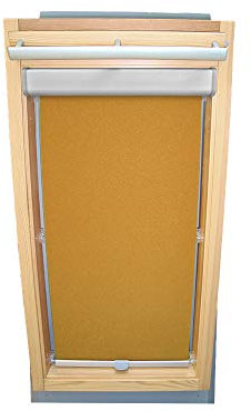 Rollo für VELUX Dachfenster Abdunkelungsrollo Komfort Premium für TYP GGL/GPL/GGU/GPU - PK08 - Farbe ocker - mit BLENDE und Haltekrallen - KLICK Montage