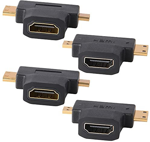 J&D 2 in 1 HDMI a Mini/Micro HDMI Adaptador, Pack de 4 Mini y Micro HDMI Macho a HDMI Hembra Adaptador Universal en T con Conectores Chapados en Oro