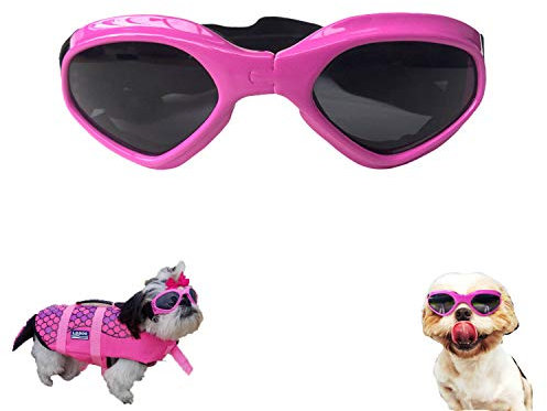 WELLXUNK Lunettes pour Chien, Lunettes de Soleil pour Animaux, Lunettes pour Chien Pliable Lunette de Soleil Protection UV (Rose)