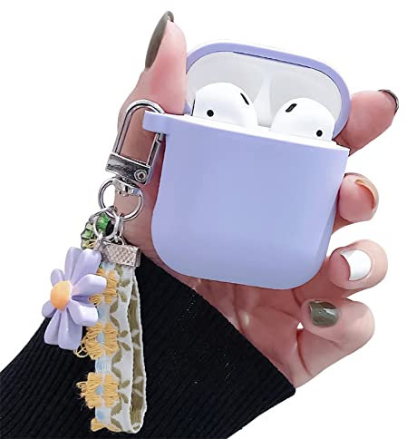 Ownest Kompatibel mit AirPods Hülle Silikon Airpods Handyhülle 1 Generation und Airpods 2 Hülle mit Cute Schlüsselbund Aesthetic Süß Airpods Case Mädchen Frau Schutzhülle-Lila