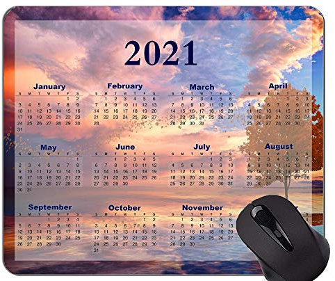 YENDOSTEEN 2021 Kalender Hd Schriftart Jede benutzerdefinierte Mausmatte, Goldener Baum im Sonnenuntergang Mauspads