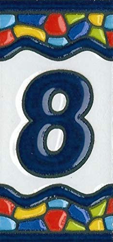 Carreaux de maison en céramique avec chiffres et lettres espagnols - Motif fenêtre d'église - Dimensions : 7,5 x 3,5 cm - 3 à 10 cadres (numéro 8)