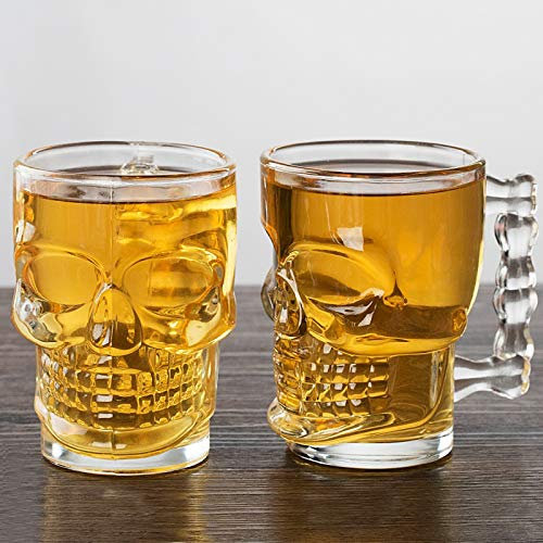 2 pcs di teschio di birra in vetro con manico - boccale di birra addensato,boccali di super personalità,tazza di succo addensato,per bar KTV boccale di birra in vetro di personalità creativa (500 ml)