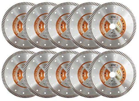 BGTEC Diamond Tile Blade 10PCS 180mm Super Thin Turbo Rim Concrete Porcelain Saw Blade with 22.23mm Arbor for Cutting Porcelain Tile Ceramic Granite Marble Hard Material Cutting Disc