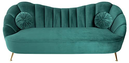 Riess Ambiente Retro 3er Sofa Arielle 220cm Aqua Samt 3-Sitzer mit Ziersteppung Couch Dreisitzer