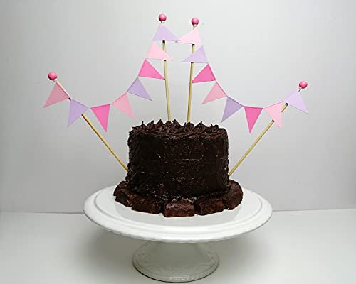 amazing buntings, Kuchendekoration, Wimpelgirlanden-Tortenaufleger für Kuchen und Torten, Vollständig Zusammengebaut, Flieder, Rosa, 2er-Set