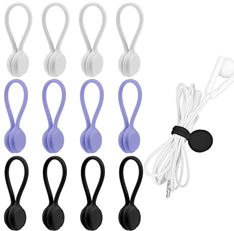 LUTER Magnetische Clips, 12 Stück, Kabelbinder, Organizer, Kordel, wiederverwendbar, aus Silikon, für Schlüsselanhänger, Kopfhörerkabel, USB-Ladegerät, Stifte (Schwarz, Weiß und Grau)