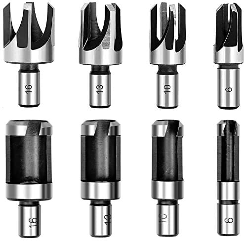 8 Pcs Wood Plug Tenon Drill Bit Cutter Claw Cork Drill Hole Saw Tool Carbon Steel Metric Shank Cork Drill Set Plug Cutters for Woodworking - 6mm 10mm 13mm 16mm