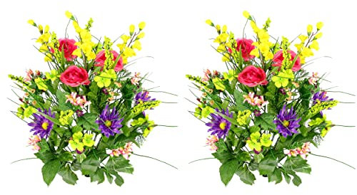 Admired By Nature GPB4328-FRESH Mix-2 künstliche Dahlie, Morning Glory und Ranunkeln und Blüten, gemischter Strauch, 30 Stiele, groß, 2 Stück