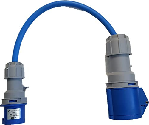16 Amp Plug to 32 Amp Socket Adaptor 4mm Arctic Blue Heavy Duty Cable - 0.5M Lead