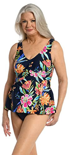 Maxine Of Hollywood Damen Empire Badeanzug über der Schulter Tankini-Oberteil, Mehrfarbig/Mystic Garden, 18