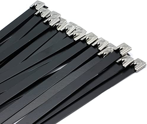 Lot de 10 serre-câbles métalliques en acier inoxydable V2A Noir 7,9 x 350 mm