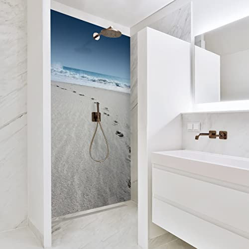 Bilderwelten Duschrückwand Folie 200x90 cm Spuren im Sand Bad-Rückwand Motiv fugenlose Wandverkleidung Dusche