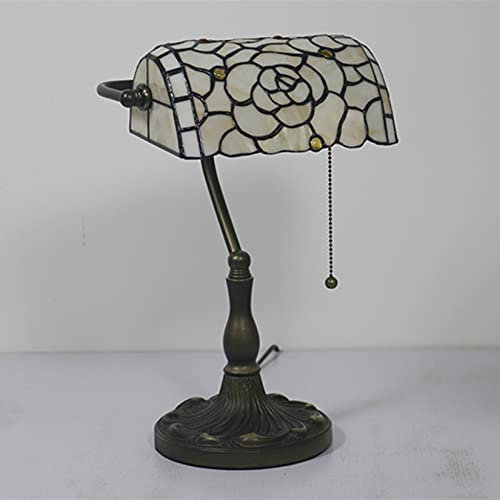 Tiffany Stil Rose Tischlampe, Banker Lampe, Beige Gelb Blumen Buntglas Nachttisch Vintage Antike Nachttisch Lampe, 15 Hohe 11 breite handgemachte, B