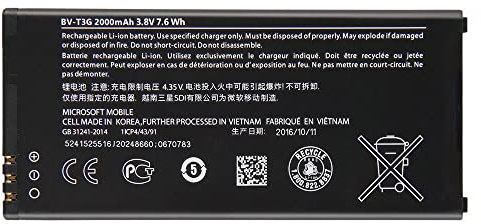 Genuine Original Replacement Rechargeable Nokia Battery Akku BV-T3G 2000mAh 3.8V 7.6Wh For Lumia 650 (BULK PACKAGING)