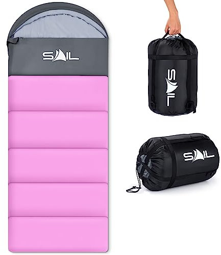 SAIL Sleeping Bag 3-4 Season - 2KG 400GSM Winter & Cool Weather Lightweight,Waterproof Indoor & Outdoor Use for Kids & Adults for Hiking, Backpacking and Camping - Pink