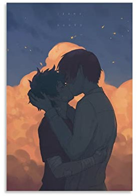 HIHIOI Anime My Hero Academia Deku And Todoroki Kiss Leinwand-Kunst-Poster und Wandkunstdruck, modernes Familien-Schlafzimmer-Dekor-Poster, 50 x 75 cm