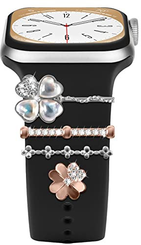 4Pcs Charms para Correa Apple Watch 46mm 40mm 44mm 38mm 41mm 45mm 42mm Mujer,Anillo Deportiva Metal Brillante para iWatch Serie 10 9 8 7 6 5 4 3 SE/Galaxy watch 7 6 5 4 FE Silicona Correa Accesorios