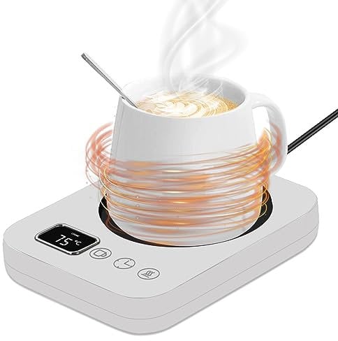 MIAOKE DS1210 - Calentador de tazas inteligente con 3 ajustes de temperatura, para escritorio, 4 horas, encendido/apagado automático, calienta té, leche y otras bebidas, blanco, cerámica