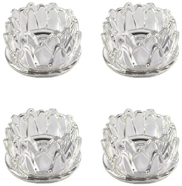 ZEN&TAO Lot de 4 photophores en verre transparent, design lotus élégant, convient pour bougies chauffe-plat de 4 cm de diamètre, ZCH01G4
