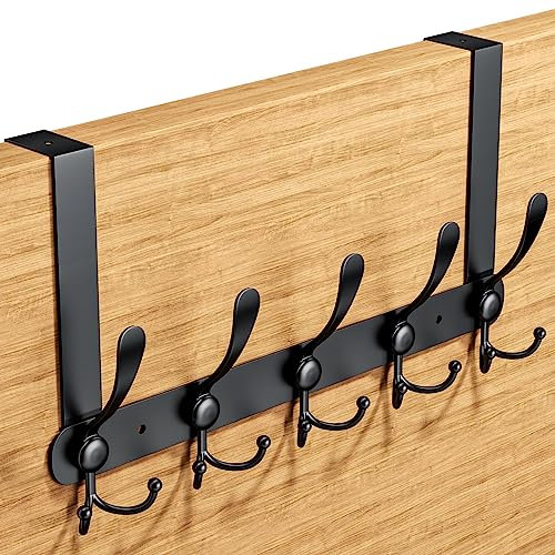 newaner Türgarderobe Türhaken Edelstahl, Türhaken Zum Einhängen mit 5 Haken, Kleiderhaken für die Tür ohne Bohren für dickere Türen (4-4,5 cm), für Badezimmer, Schlafzimmer, Küche(Schwarz)