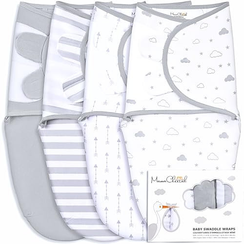Mama Cheetah Baby Swaddle Sack, Bio-Baumwolle Swaddle Decke, verstellbare Swaddle Schlafsäcke, einfache Swaddles für Junge Mädchen 0-3 Monate, Baby Essentials, 4-Pack