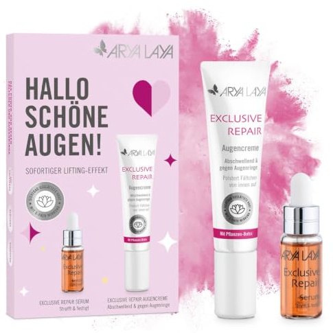 ARYA LAYA Exclusive Repair Geschenkset Hallo schöne Augen | Augencreme & Serum im Set, 15 & 5 ml: strafft, festigt & polstert Fältchen von innen auf, Sofort-Effekt