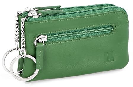 LEDEROW - XXL Schlüsseletui Leder Grün Damen und Herren [3 separate Fächer] Reißverschluss - Schlüsseltasche Schlüsselmäppchen groß echtleder für Schlüssel Autoschlüssel (Grün)