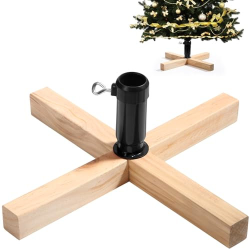 Soaoo Support de sapin de Noël en bois de 40 cm - Base stable - Faux sapin de Noël avec vis moletée réglable - Convient aux poteaux de 1,3 à 3,2 cm pour arbre artificiel (mât noir)