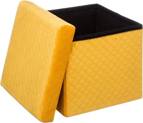 Avilia Multifunktionaler Sitzwürfel aus Samt: Hocker mit platzsparender Aufbewahrung, zusammenklappbar – Elegantes Gelb, 31 x 31 cm