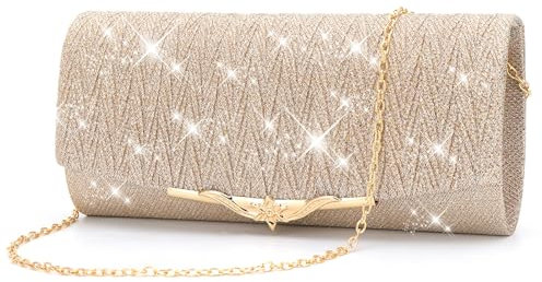 Pardofelis Elegante Damen Clutch Rosa, Abendtasche mit Glitzer, Handtasche für Stilvolle Damen, Klein und Elegant, Glitzertasche für Hochzeit Prom Party (Champagner)