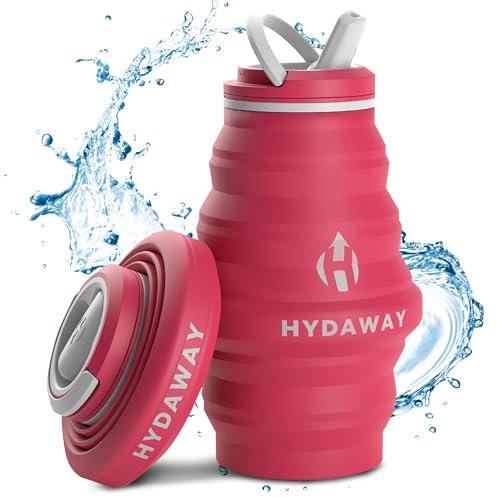 HYDAWAY Bouteille d'eau pliable – 500 ml – Bouteille d'eau réutilisable avec couvercle à rabat pour voyage, randonnée, voyage – Portable et étanche, silicone de qualité alimentaire, sans BPA, se