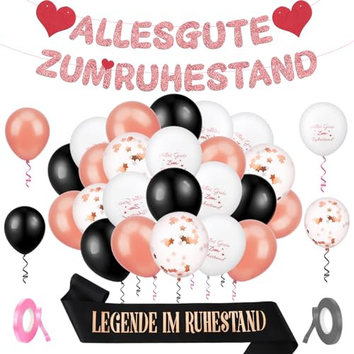 Livdouyu Rente Deko Set - Roségold Luftballons, Alles Gute Zum Ruhestand Banner, Girlande, Endlich Rentner Schärpe, Feierabend Deko für Renteneintritt Abschied Party