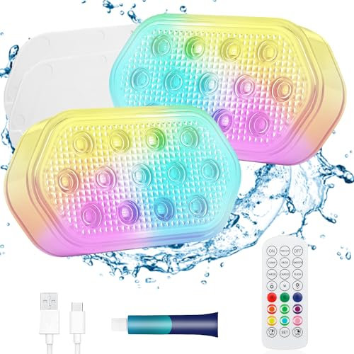 Luci a LED sommergibili ricaricabili, luci per piscina fuori terra, 16 colori magnetici IP68, impermeabili, luci subacquee, modalità Chase, luce galleggiante con telecomando ricaricabile, confezione