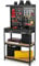 COSTWAY Workbench with Pegboard, Metal Garage Work Bench with 13 Hanging Accessories & Drawer, Heavy Duty Tool Storage Workstation Unit for Workshop Warehouse, 80x41x156cm, 290kg Capacity (Red+Black)