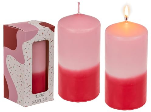 Bougie pilier avec dégradé de couleur, rose/rouge, env. 12 x 6 cm, dans une boîte cadeau
