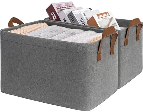 TIMEYARD Aufbewahrungsbox 2-Pack, Aufbewahrungskorb 30L, Schrank Organizer, Korb für Badezimmer, Regal, Schreibtisch, Bad, Wäschekorb Faltbar, Korb Aufbewahrung, Rechteckig, 42L x 28B x 25H cm, Grau