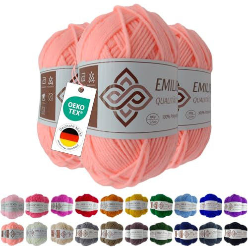 Emilie-Textil Premium Polyacryl-Garn 3X100g 20 Farben OEKO-TEX zertifiziert für Babys/Allergiker, Garn zum häckeln und stricken (3, Apricot)