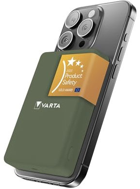 VARTA Batería Externa 5.000mAh, Power Bank inalámbrico magnético, Mag Pro Power on Demand, wireless, 7,5W, cargador con USB Tipo C, compatible con MagSafe y Qi Standard (iPhones y Android), verde