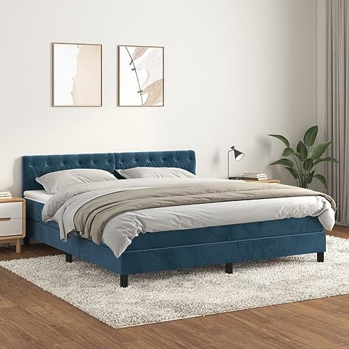 Willood Boxspringbett mit Matratze Dunkelblau 160x200 cm SamtKnopfheftung Design